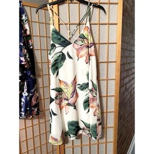 Strappy tropical print mini dress